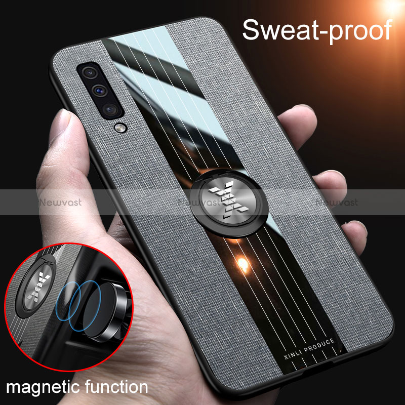 Ultra-thin Silicone Gel Soft Case Cover with Magnetic Finger Ring Stand X02L for Samsung Galaxy A50