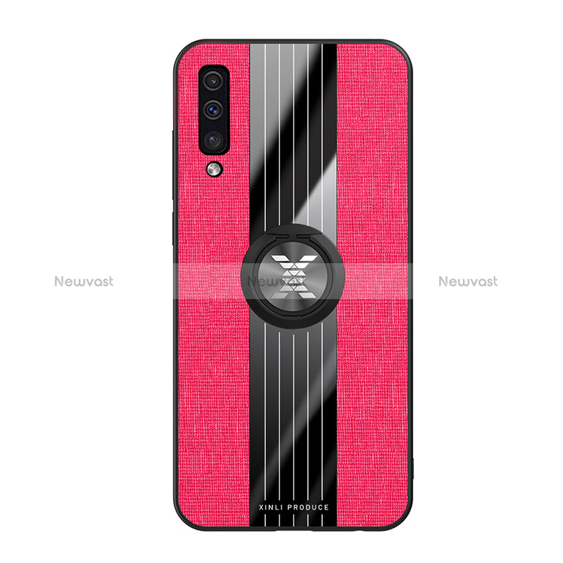 Ultra-thin Silicone Gel Soft Case Cover with Magnetic Finger Ring Stand X02L for Samsung Galaxy A50 Red