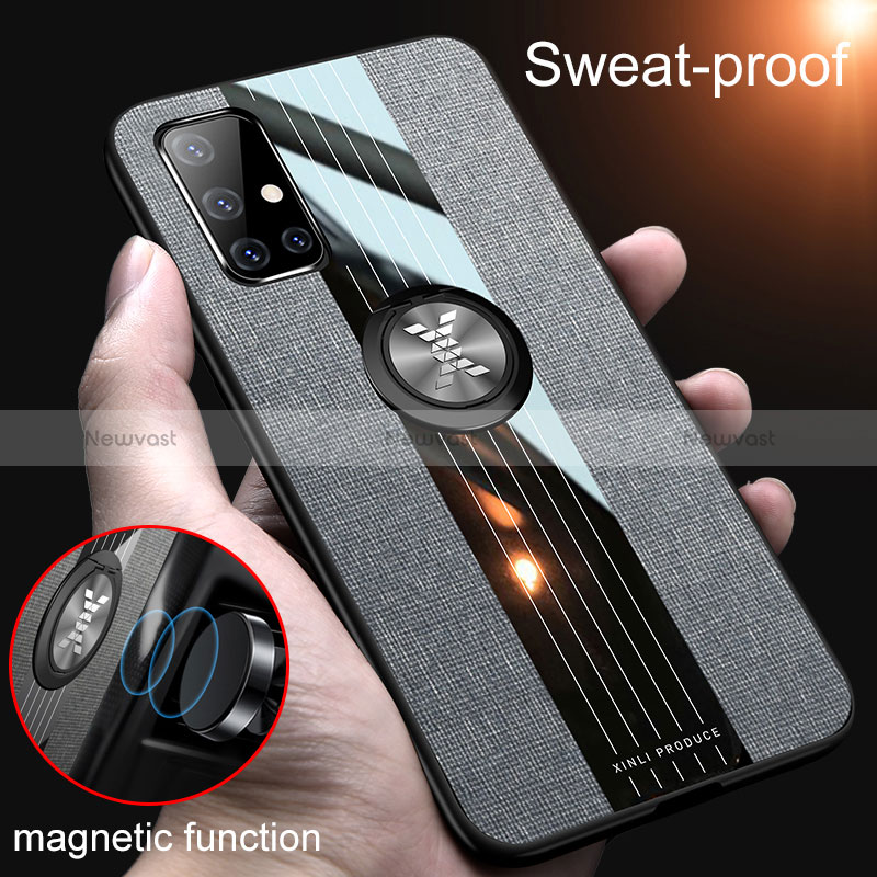Ultra-thin Silicone Gel Soft Case Cover with Magnetic Finger Ring Stand X02L for Samsung Galaxy A51 5G