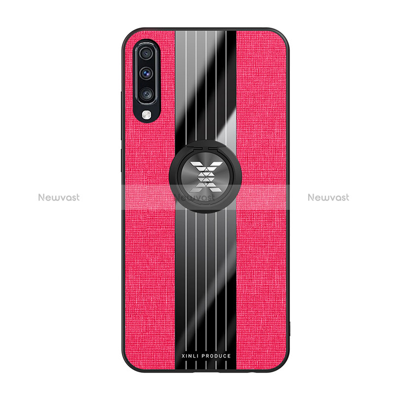 Ultra-thin Silicone Gel Soft Case Cover with Magnetic Finger Ring Stand X02L for Samsung Galaxy A70 Red