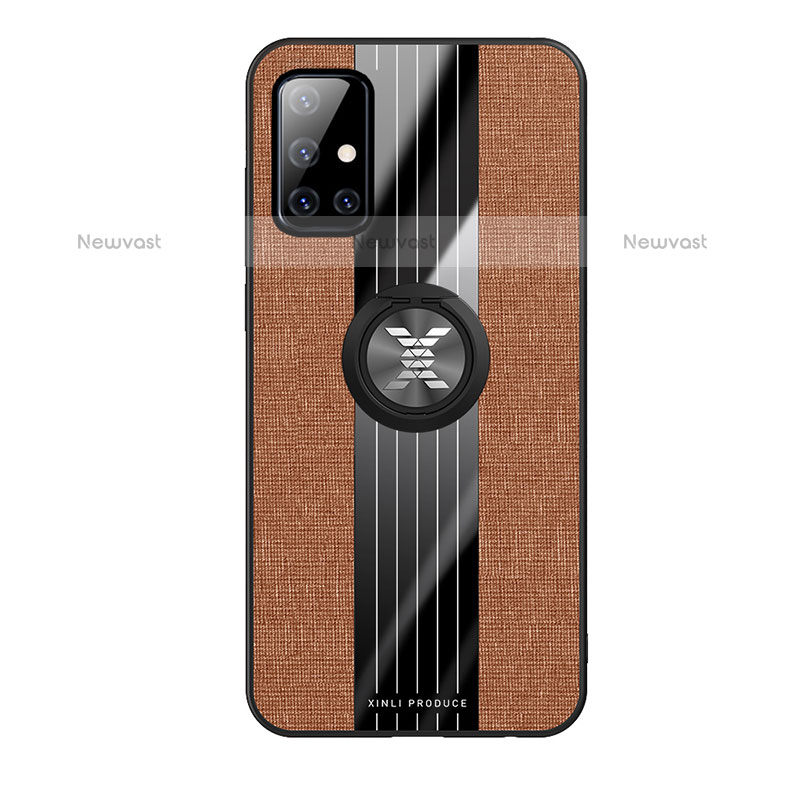 Ultra-thin Silicone Gel Soft Case Cover with Magnetic Finger Ring Stand X02L for Samsung Galaxy A71 4G A715 Brown