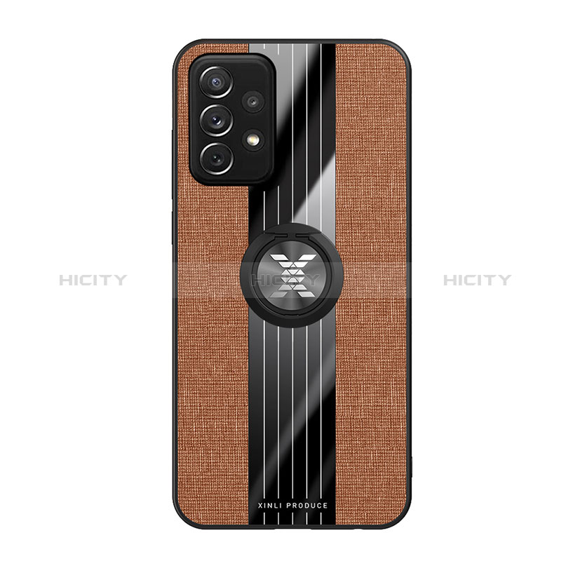 Ultra-thin Silicone Gel Soft Case Cover with Magnetic Finger Ring Stand X02L for Samsung Galaxy A72 4G Brown