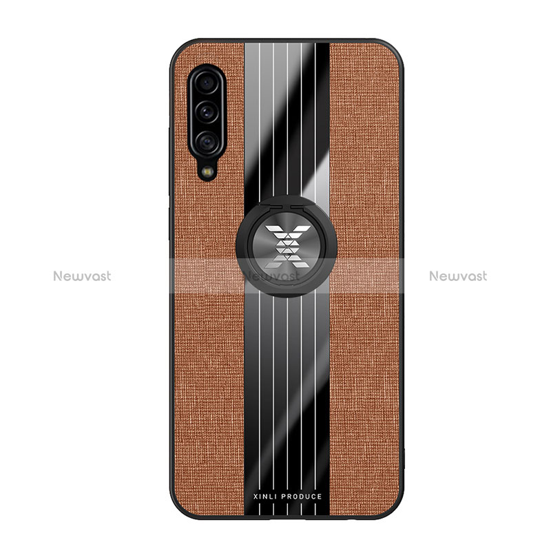 Ultra-thin Silicone Gel Soft Case Cover with Magnetic Finger Ring Stand X02L for Samsung Galaxy A90 5G Brown