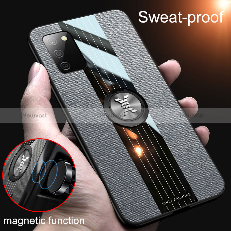 Ultra-thin Silicone Gel Soft Case Cover with Magnetic Finger Ring Stand X02L for Samsung Galaxy F02S SM-E025F