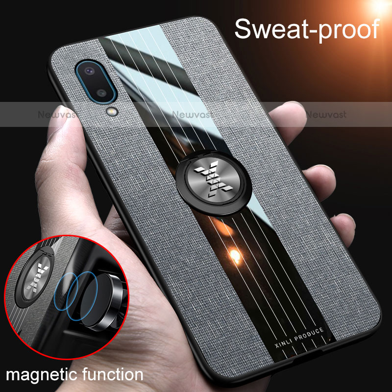 Ultra-thin Silicone Gel Soft Case Cover with Magnetic Finger Ring Stand X02L for Samsung Galaxy M02