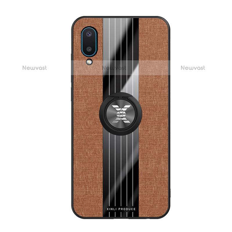 Ultra-thin Silicone Gel Soft Case Cover with Magnetic Finger Ring Stand X02L for Samsung Galaxy M02 Brown