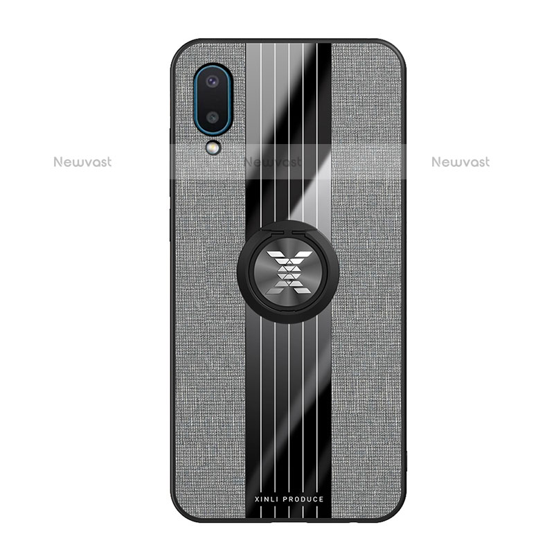 Ultra-thin Silicone Gel Soft Case Cover with Magnetic Finger Ring Stand X02L for Samsung Galaxy M02 Gray