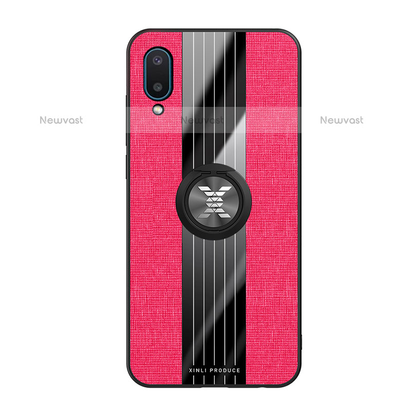 Ultra-thin Silicone Gel Soft Case Cover with Magnetic Finger Ring Stand X02L for Samsung Galaxy M02 Red