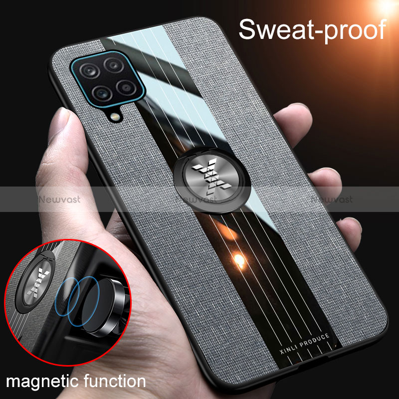 Ultra-thin Silicone Gel Soft Case Cover with Magnetic Finger Ring Stand X02L for Samsung Galaxy M12