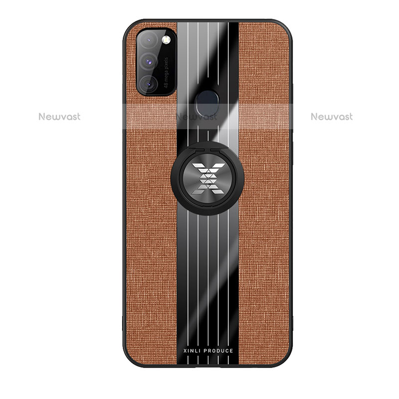 Ultra-thin Silicone Gel Soft Case Cover with Magnetic Finger Ring Stand X02L for Samsung Galaxy M30s Brown