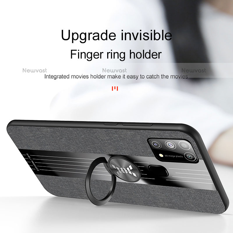 Ultra-thin Silicone Gel Soft Case Cover with Magnetic Finger Ring Stand X02L for Samsung Galaxy M31