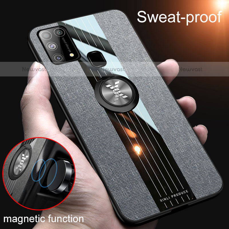 Ultra-thin Silicone Gel Soft Case Cover with Magnetic Finger Ring Stand X02L for Samsung Galaxy M31