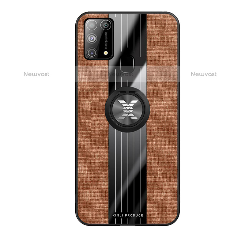 Ultra-thin Silicone Gel Soft Case Cover with Magnetic Finger Ring Stand X02L for Samsung Galaxy M31 Brown