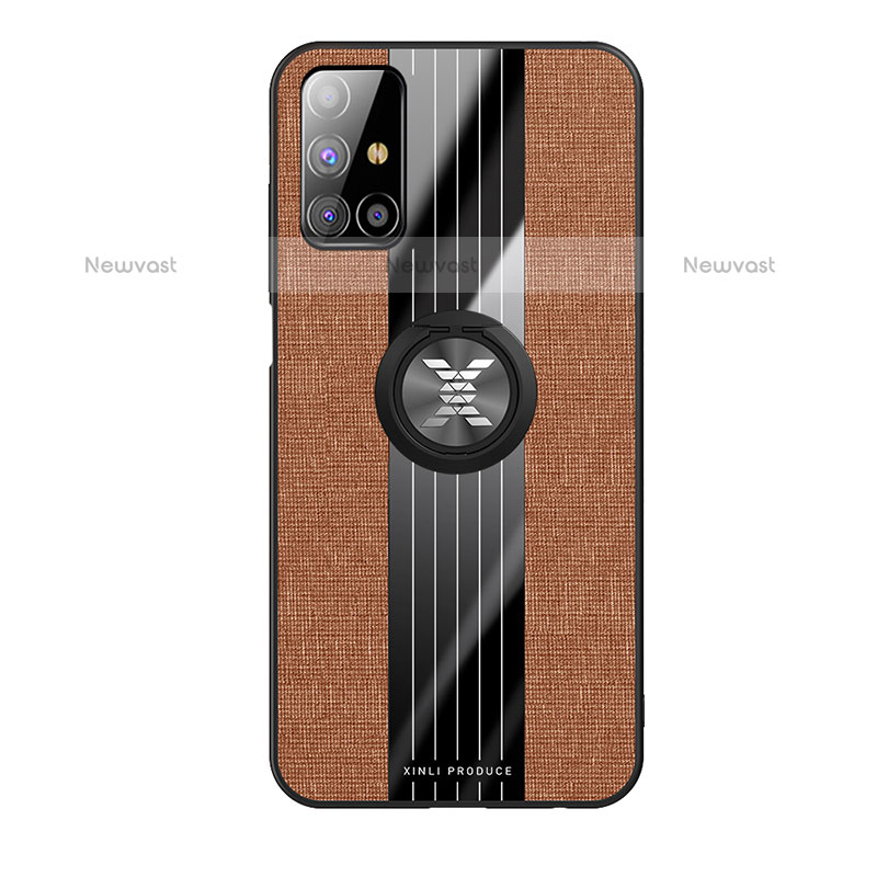 Ultra-thin Silicone Gel Soft Case Cover with Magnetic Finger Ring Stand X02L for Samsung Galaxy M31s Brown