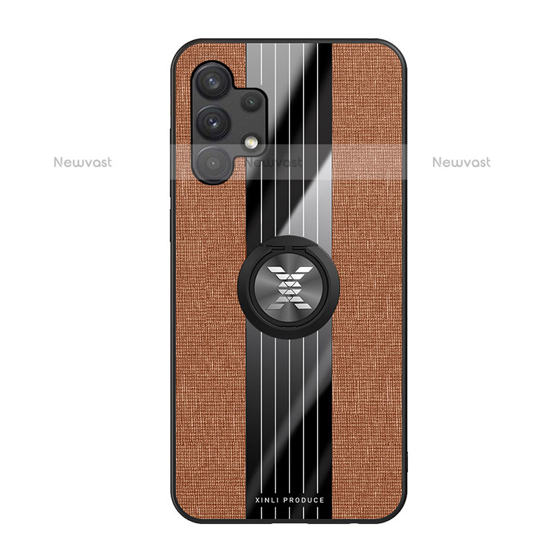 Ultra-thin Silicone Gel Soft Case Cover with Magnetic Finger Ring Stand X02L for Samsung Galaxy M32 5G Brown