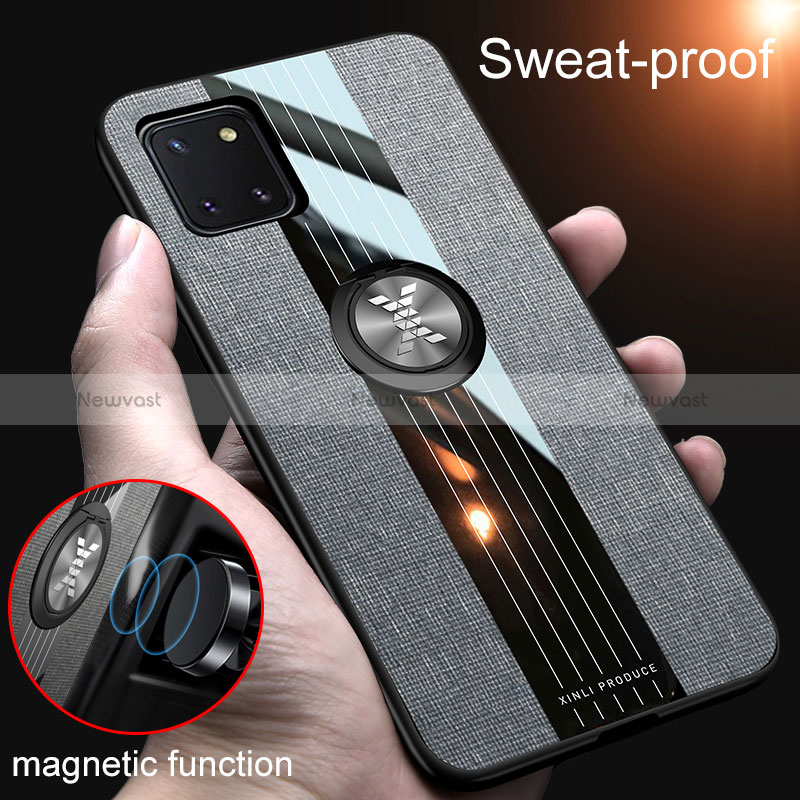 Ultra-thin Silicone Gel Soft Case Cover with Magnetic Finger Ring Stand X02L for Samsung Galaxy M60s