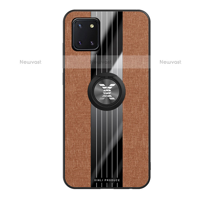 Ultra-thin Silicone Gel Soft Case Cover with Magnetic Finger Ring Stand X02L for Samsung Galaxy Note 10 Lite Brown