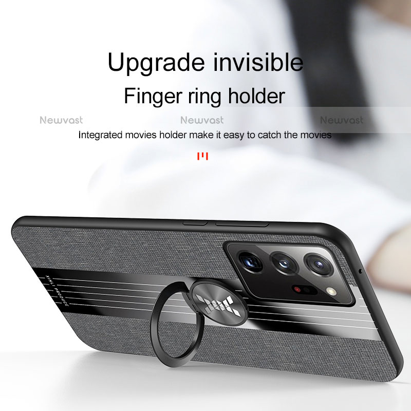 Ultra-thin Silicone Gel Soft Case Cover with Magnetic Finger Ring Stand X02L for Samsung Galaxy Note 20 Ultra 5G