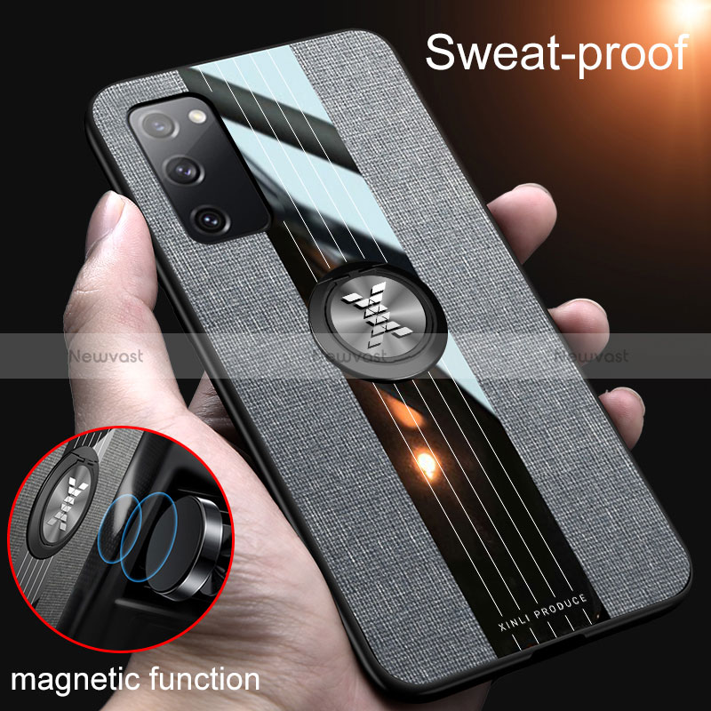 Ultra-thin Silicone Gel Soft Case Cover with Magnetic Finger Ring Stand X02L for Samsung Galaxy S20 FE 4G