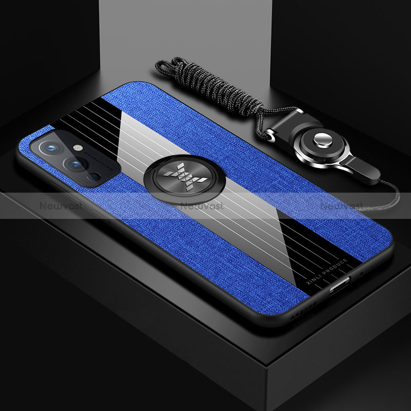 Ultra-thin Silicone Gel Soft Case Cover with Magnetic Finger Ring Stand X03L for OnePlus 9 5G Blue