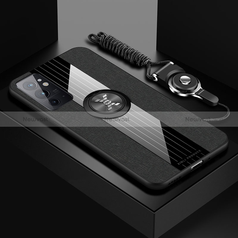 Ultra-thin Silicone Gel Soft Case Cover with Magnetic Finger Ring Stand X03L for OnePlus 9RT 5G Black