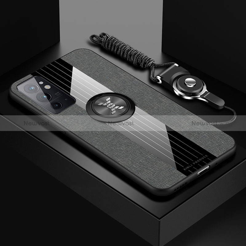 Ultra-thin Silicone Gel Soft Case Cover with Magnetic Finger Ring Stand X03L for OnePlus 9RT 5G Gray