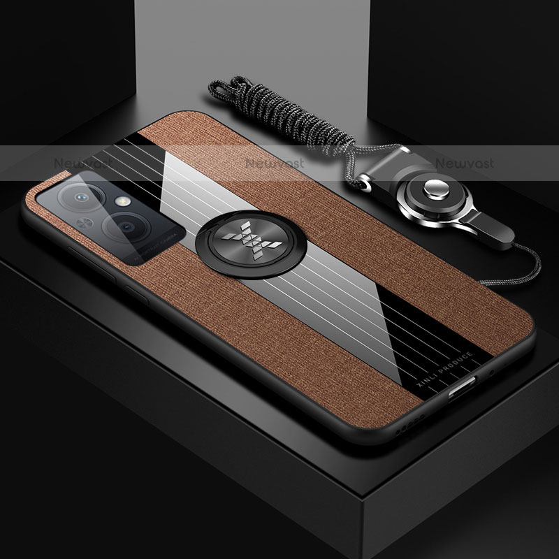 Ultra-thin Silicone Gel Soft Case Cover with Magnetic Finger Ring Stand X03L for OnePlus Nord N20 5G Brown