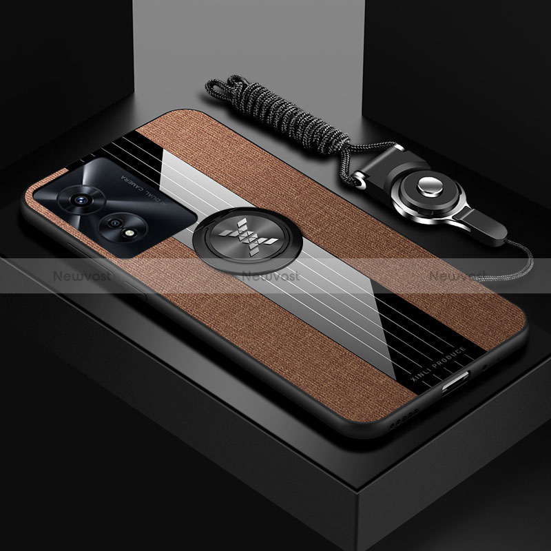 Ultra-thin Silicone Gel Soft Case Cover with Magnetic Finger Ring Stand X03L for Oppo A1 5G Brown