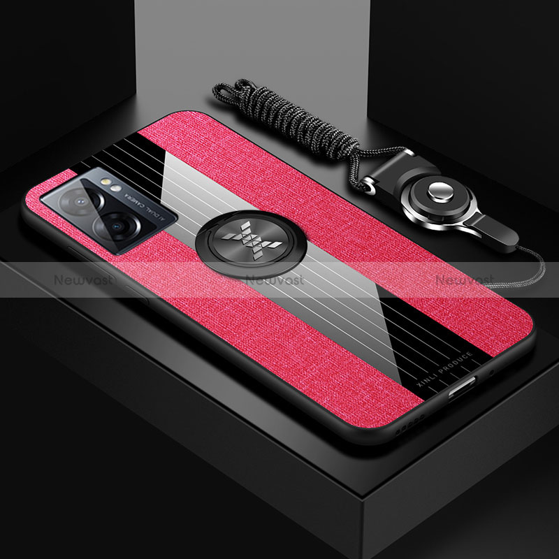 Ultra-thin Silicone Gel Soft Case Cover with Magnetic Finger Ring Stand X03L for Oppo A57 5G Red