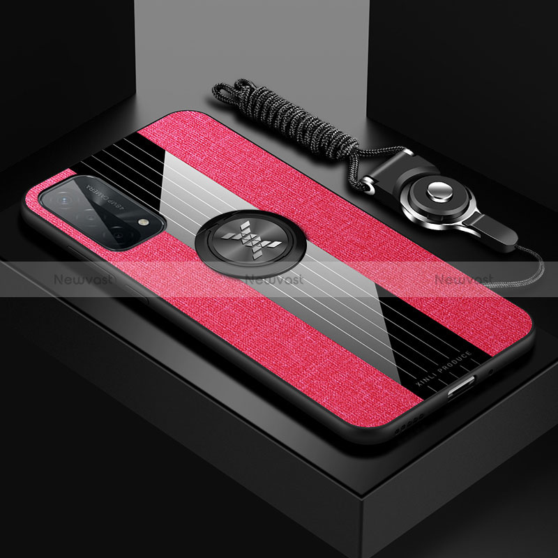 Ultra-thin Silicone Gel Soft Case Cover with Magnetic Finger Ring Stand X03L for Oppo A74 5G Red