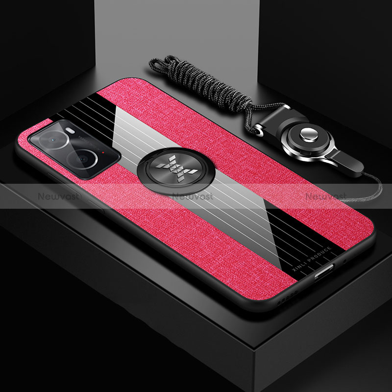 Ultra-thin Silicone Gel Soft Case Cover with Magnetic Finger Ring Stand X03L for Oppo A76 Red