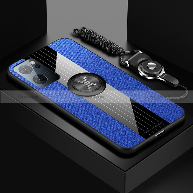 Ultra-thin Silicone Gel Soft Case Cover with Magnetic Finger Ring Stand X03L for Oppo Find X5 Lite 5G Blue