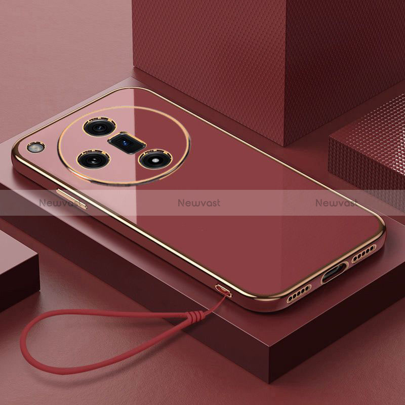 Ultra-thin Silicone Gel Soft Case Cover with Magnetic Finger Ring Stand X03L for Oppo Find X7 5G Red