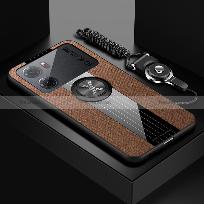 Ultra-thin Silicone Gel Soft Case Cover with Magnetic Finger Ring Stand X03L for Oppo K10 5G Brown