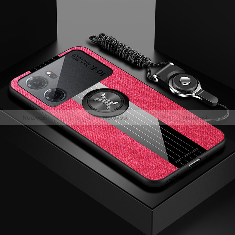Ultra-thin Silicone Gel Soft Case Cover with Magnetic Finger Ring Stand X03L for Oppo K10 5G Red