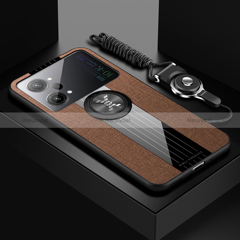 Ultra-thin Silicone Gel Soft Case Cover with Magnetic Finger Ring Stand X03L for Oppo K10 Pro 5G Brown