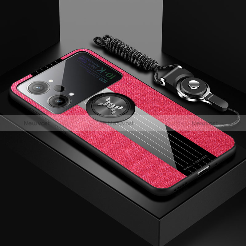 Ultra-thin Silicone Gel Soft Case Cover with Magnetic Finger Ring Stand X03L for Oppo K10 Pro 5G Red
