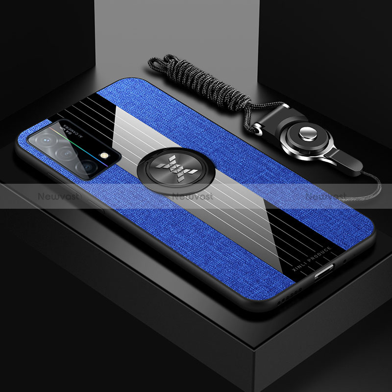 Ultra-thin Silicone Gel Soft Case Cover with Magnetic Finger Ring Stand X03L for Oppo K9 5G Blue