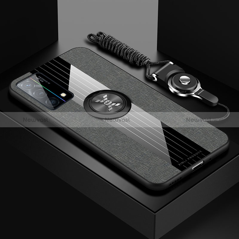 Ultra-thin Silicone Gel Soft Case Cover with Magnetic Finger Ring Stand X03L for Oppo K9 5G Gray
