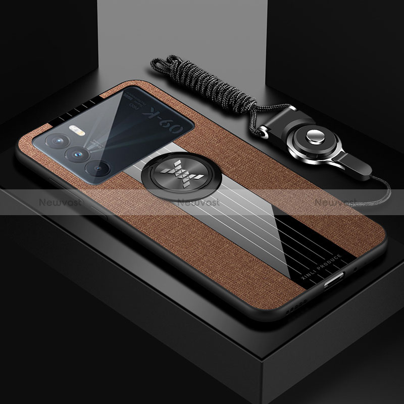 Ultra-thin Silicone Gel Soft Case Cover with Magnetic Finger Ring Stand X03L for Oppo K9 Pro 5G Brown