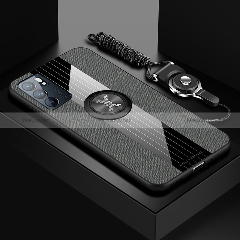 Ultra-thin Silicone Gel Soft Case Cover with Magnetic Finger Ring Stand X03L for Oppo Reno6 5G Gray