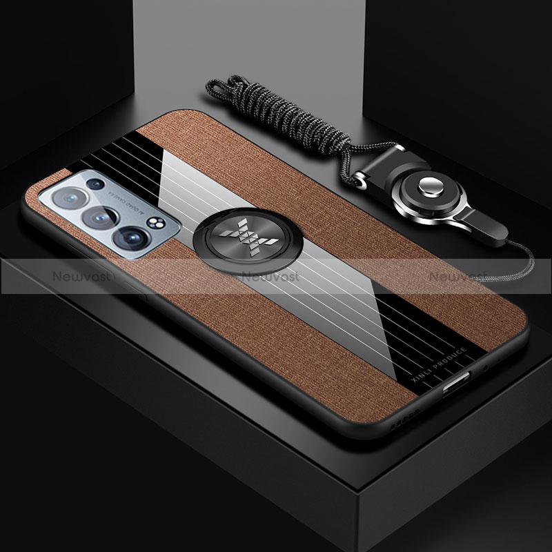 Ultra-thin Silicone Gel Soft Case Cover with Magnetic Finger Ring Stand X03L for Oppo Reno6 Pro+ Plus 5G Brown