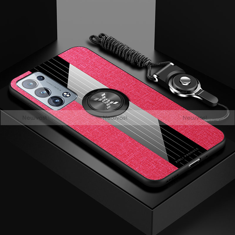 Ultra-thin Silicone Gel Soft Case Cover with Magnetic Finger Ring Stand X03L for Oppo Reno6 Pro+ Plus 5G Red