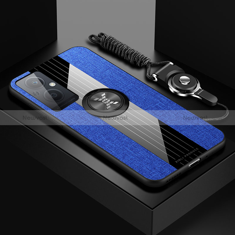 Ultra-thin Silicone Gel Soft Case Cover with Magnetic Finger Ring Stand X03L for Oppo Reno7 Lite 5G Blue