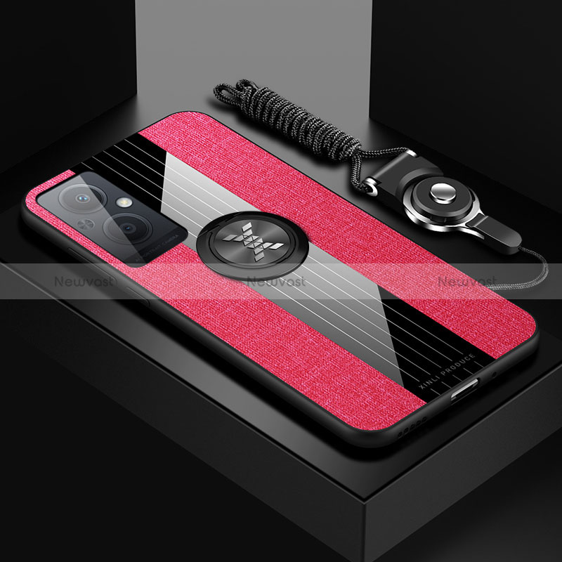 Ultra-thin Silicone Gel Soft Case Cover with Magnetic Finger Ring Stand X03L for Oppo Reno7 Lite 5G Red