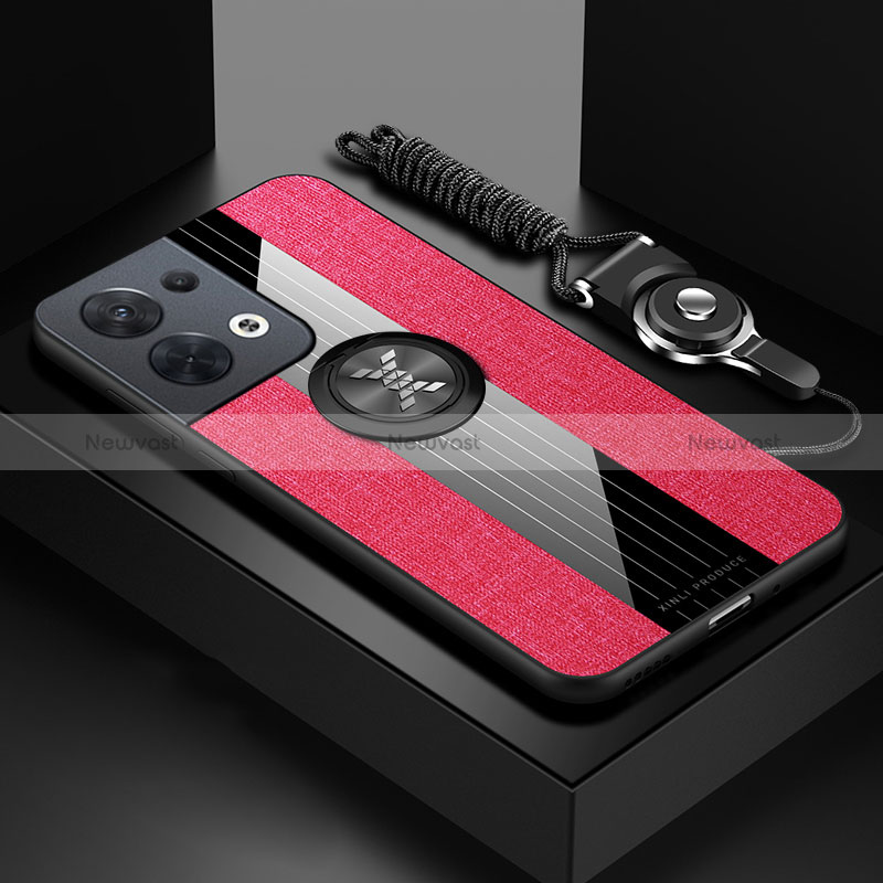 Ultra-thin Silicone Gel Soft Case Cover with Magnetic Finger Ring Stand X03L for Oppo Reno9 5G Red