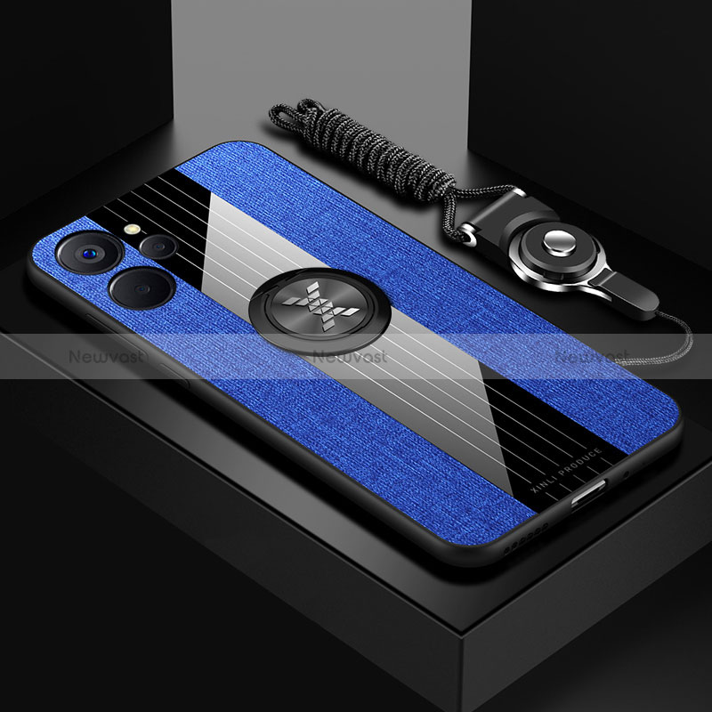 Ultra-thin Silicone Gel Soft Case Cover with Magnetic Finger Ring Stand X03L for Realme 10T 5G Blue