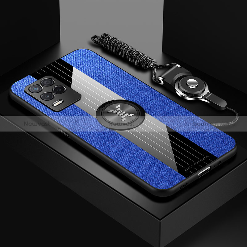 Ultra-thin Silicone Gel Soft Case Cover with Magnetic Finger Ring Stand X03L for Realme 8 5G Blue