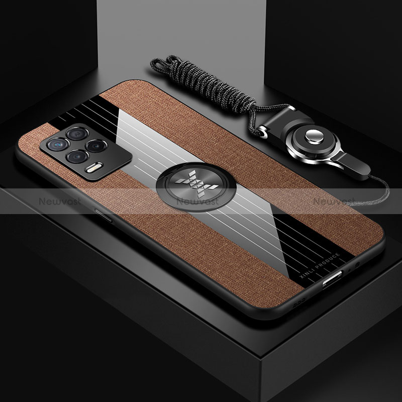 Ultra-thin Silicone Gel Soft Case Cover with Magnetic Finger Ring Stand X03L for Realme 8 5G Brown