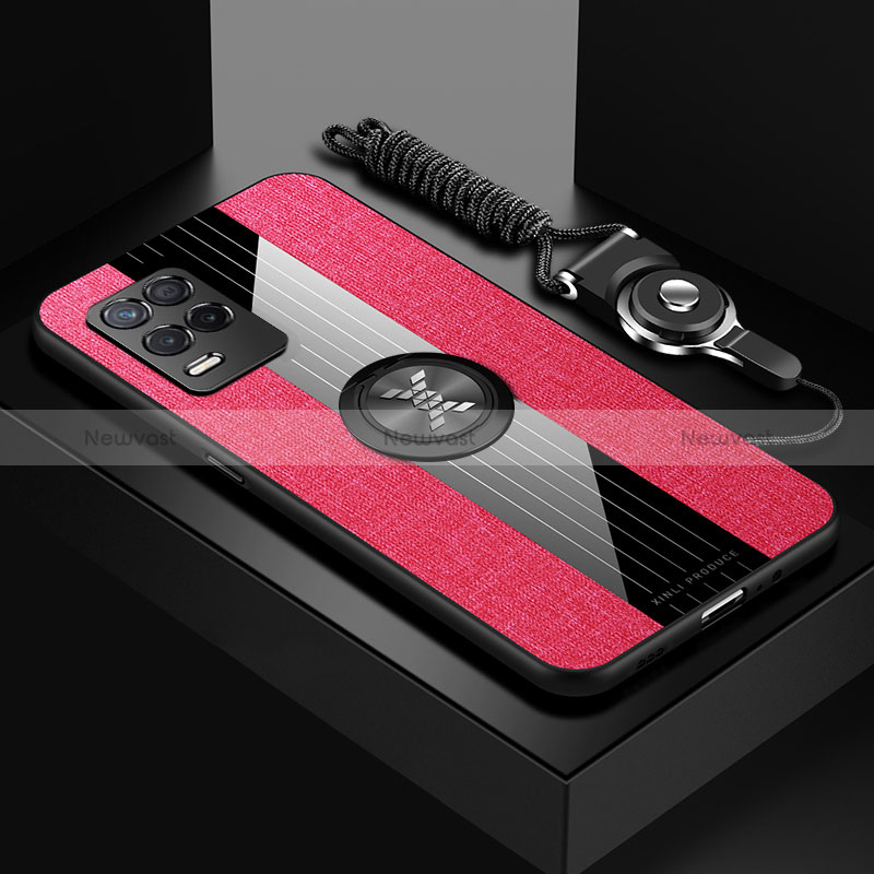 Ultra-thin Silicone Gel Soft Case Cover with Magnetic Finger Ring Stand X03L for Realme 8 5G Red